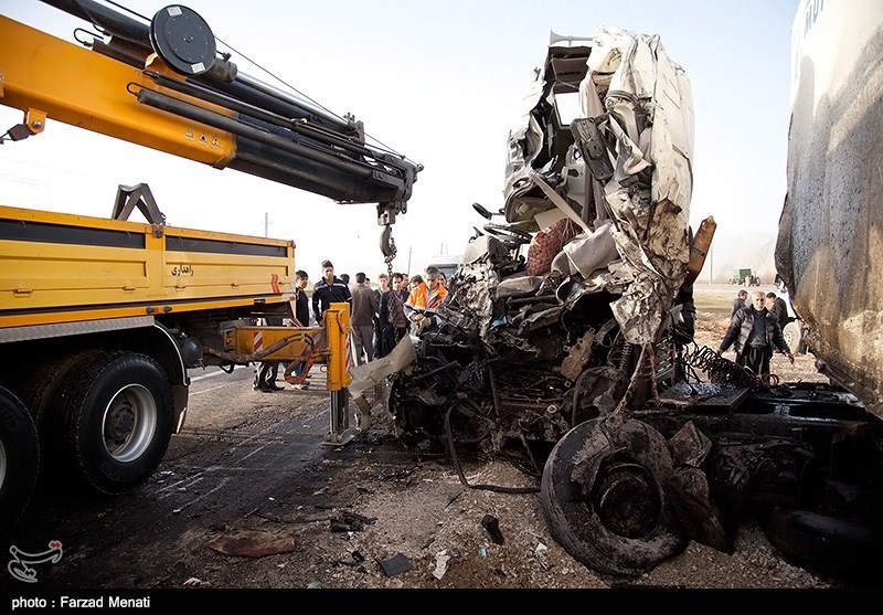 تصادف مهیب چهار کامیون در محور سنندج-کرمانشاه
