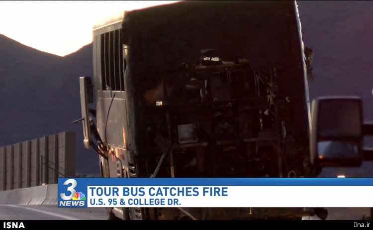 آتش‌سوزی اتوبوس گردشگران در آمریکا (عکس)
