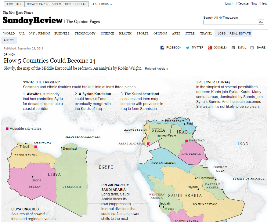پیش بینی نیویورک تایمز: 5 کشور عربی به 14 کشور جدید تقسیم می شوند (+نقشه)
