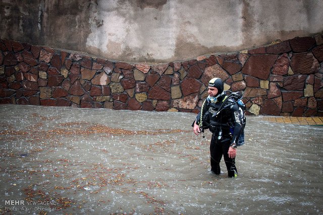 بارندگی شدید در شیراز پای غواص ها را به خیابان ها کشاند (عکس)