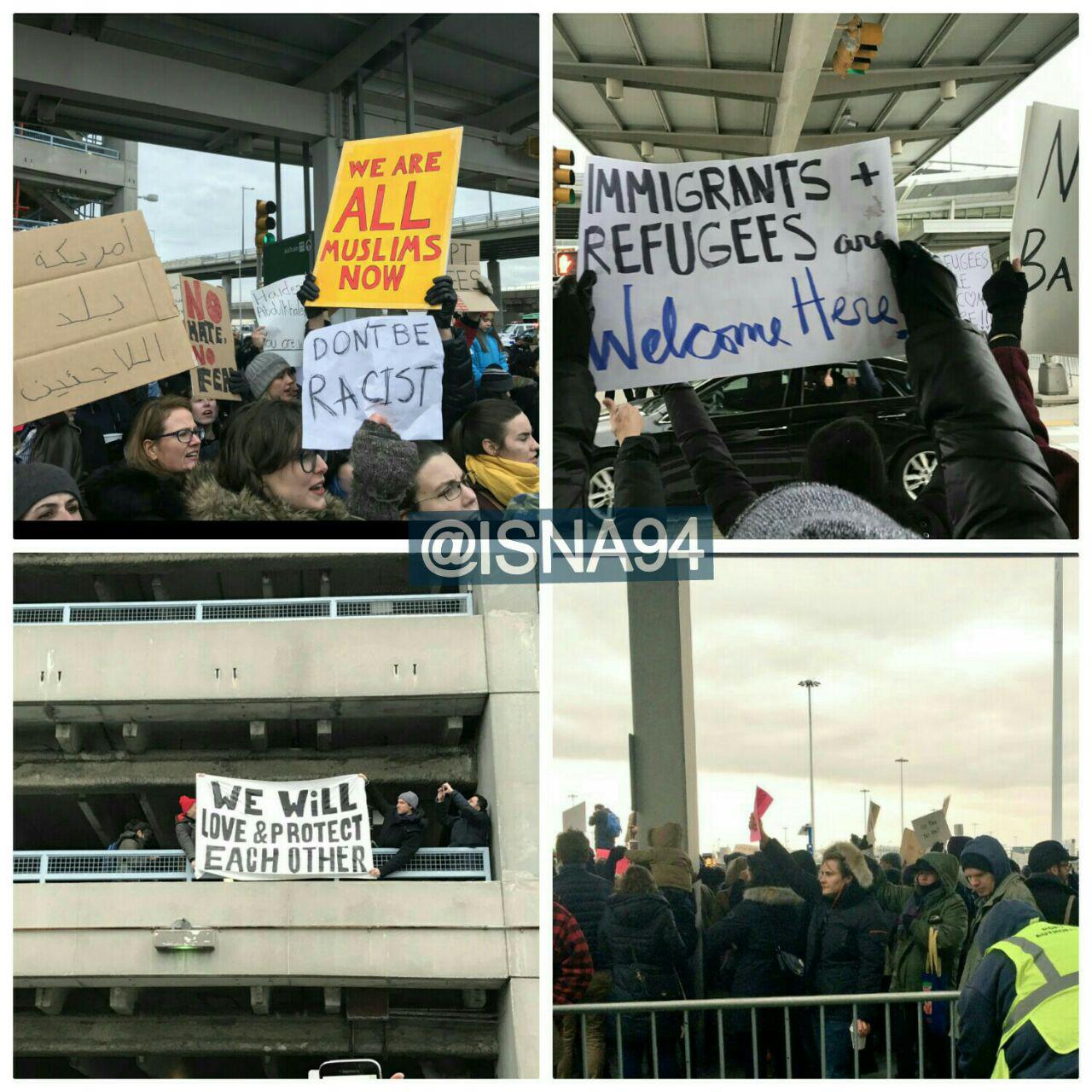 تظاهرات مخالفات ترامپ مقابل فرودگاه نیویورک