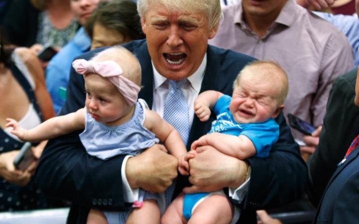 گریه بچه ها در آغوش ترامپ (+عکس)