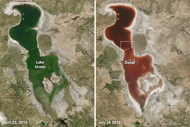توضیح ناسا درباره تغییر رنگ دریاچه ارومیه (+عکس)