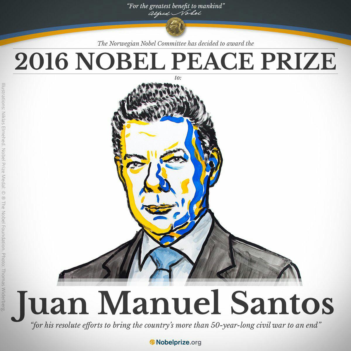 رئیس جمهوری کلمبیا برنده جایزه صلح نوبل 2016 شد