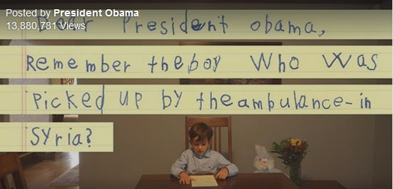 نامه کودک 6 ساله نیویورکی به اوباما : به پسر سوری خانه و خانواده می دهیم