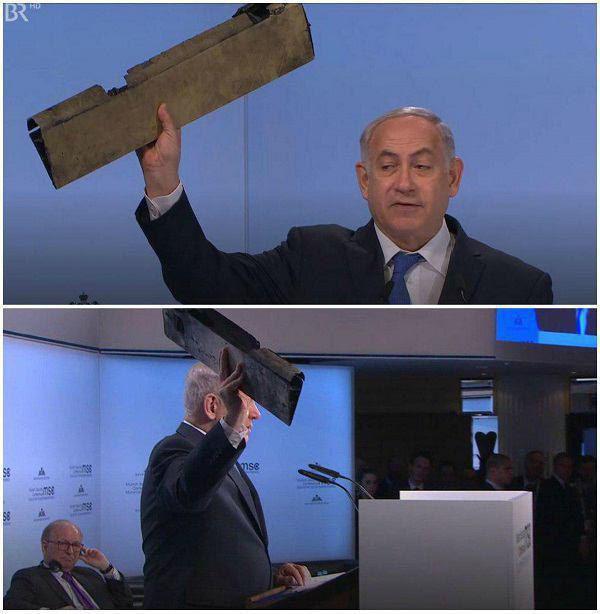سخنرانی نتانیاهو علیه ایران با نمایش نقطه و قطعات پهپاد (+عکس)