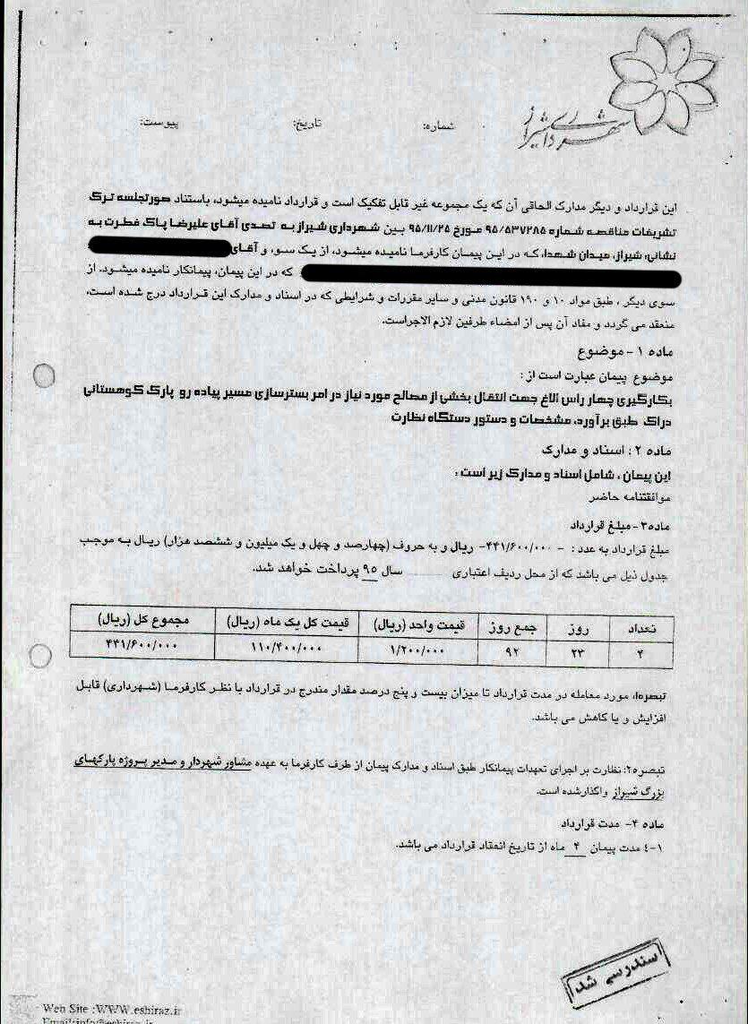 قرارداد شهرداری شیراز : اجاره 4 راس الاغ برای سه ماه، 44 میلیون تومان