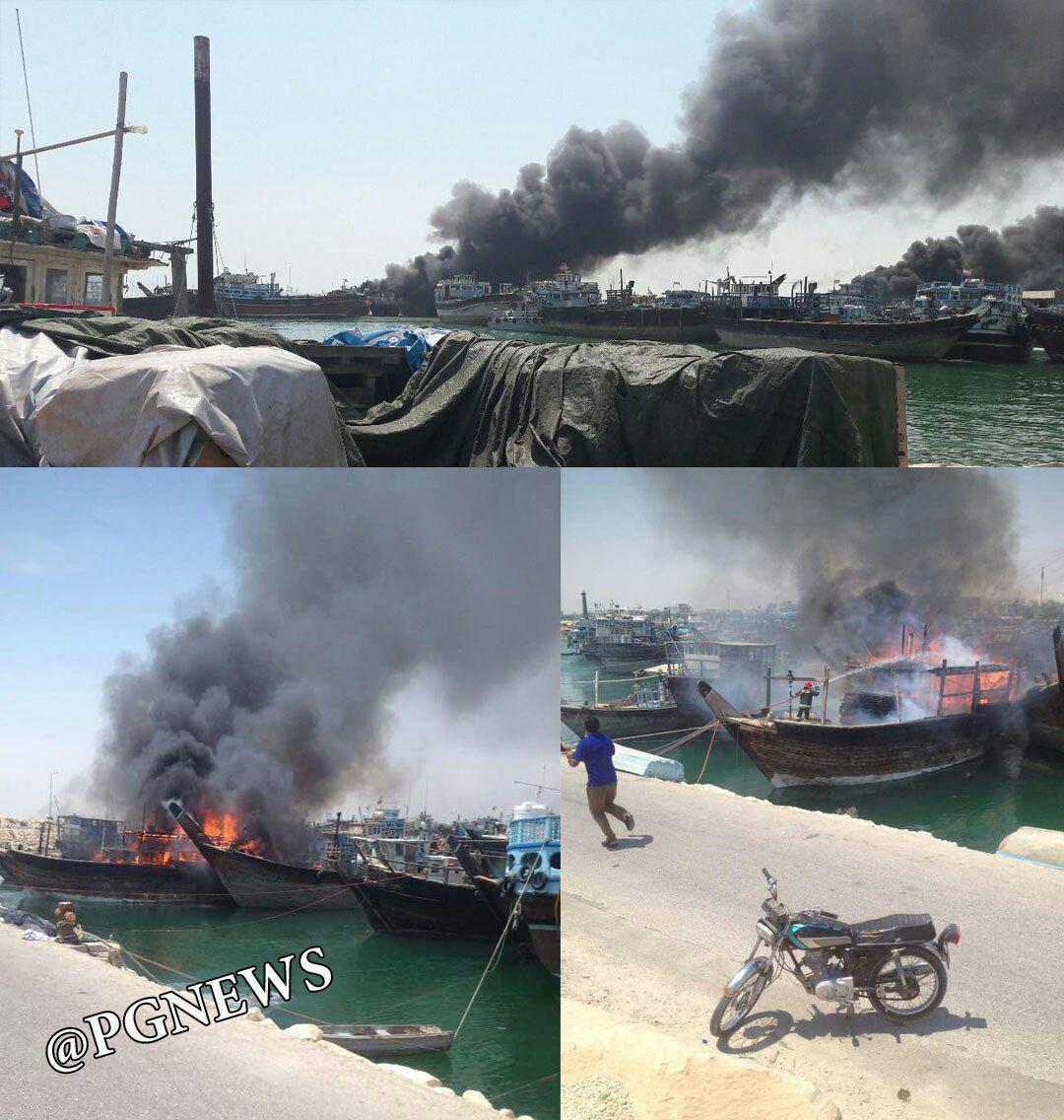 آتش سوزی در اسکله چند منظوره کنگان بوشهر (+عکس)