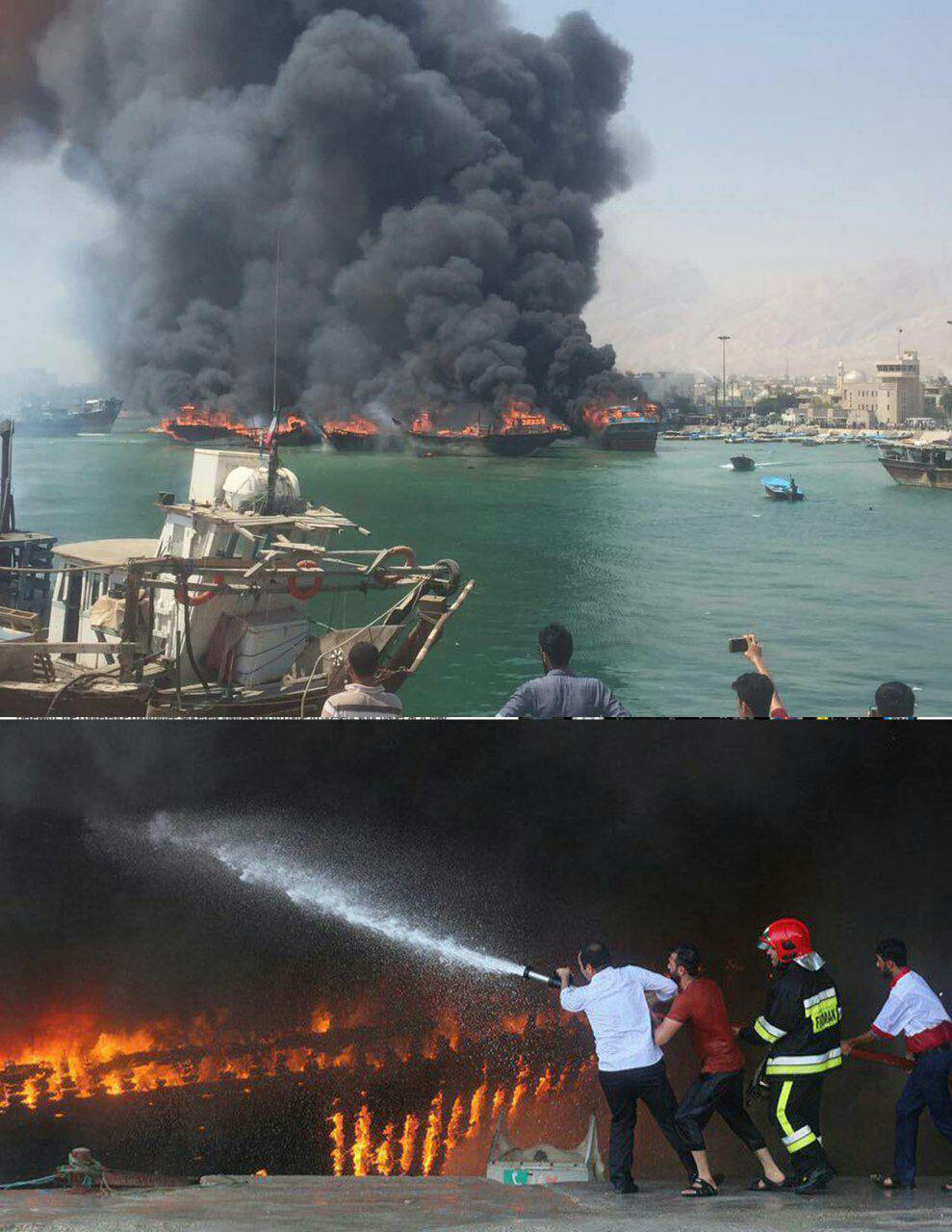 آتش سوزی در اسکله چند منظوره کنگان بوشهر (+عکس)