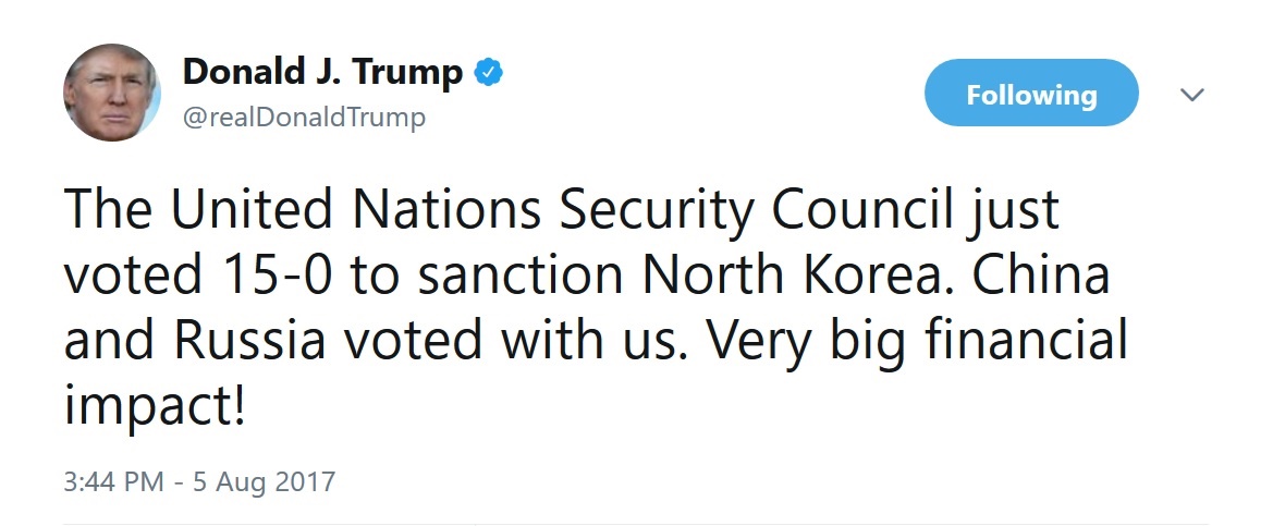 استقبال ترامپ از قطعنامه شورای امنیت علیه کره‌شمالی (+عکس)