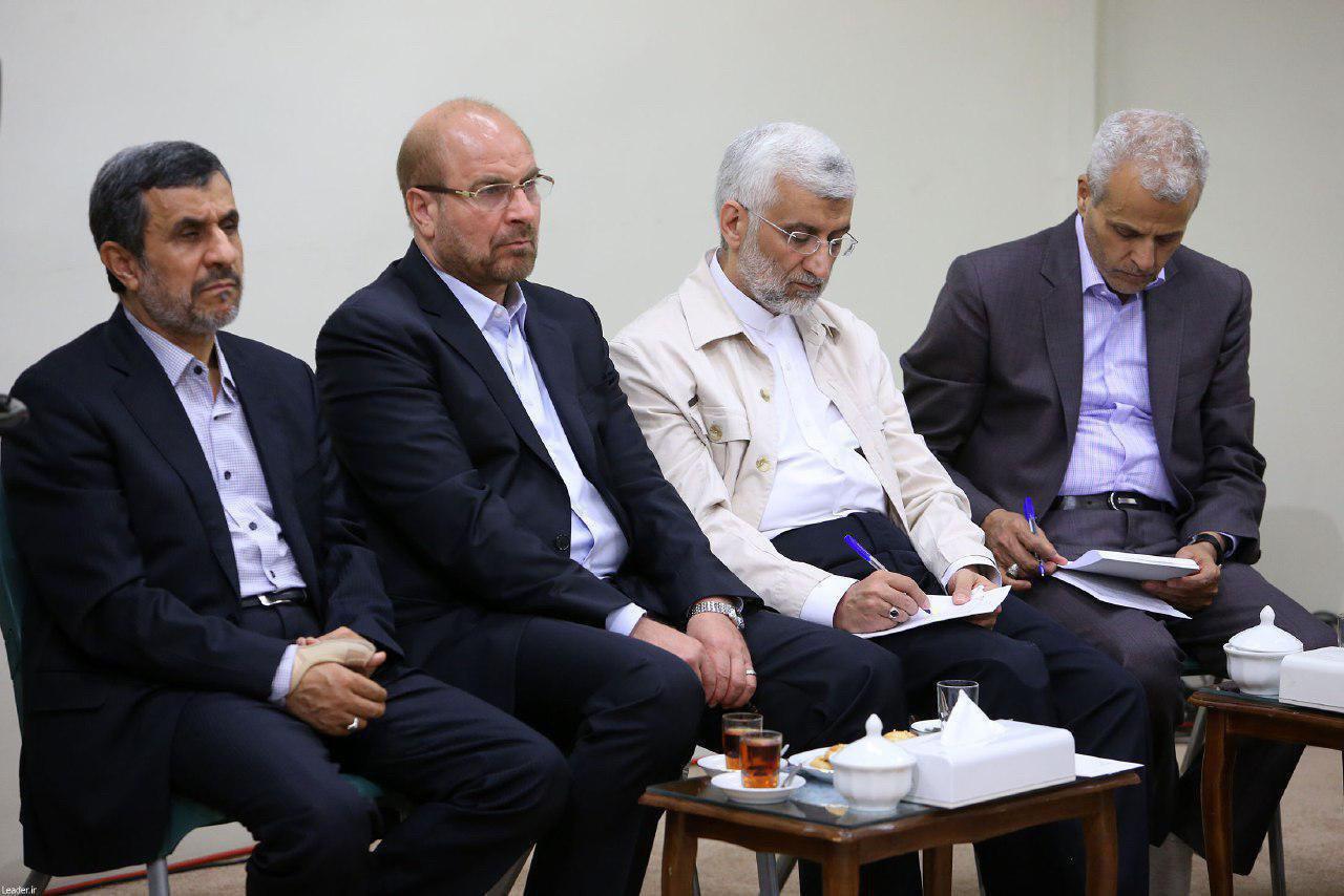 همنشینی احمدی‌نژاد، قالیباف و جلیلی در دیدار با رهبری (عکس)