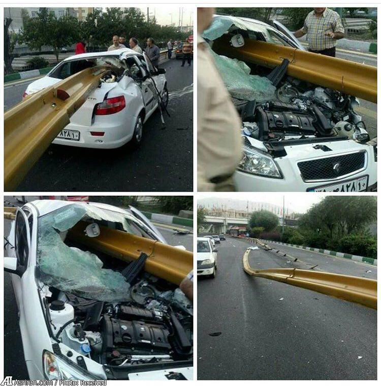 به سیخ کشیده شدن خودروی رانا در یکی از بزرگرراه های تهران (عکس)