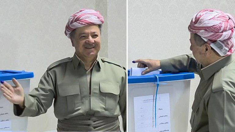 مسعود بارزانی پای صندوق رای همه پرسی استقلال کردستان (+عکس)