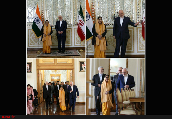 لباس وزیر امور خارجه هند در دیدار با ظریف (+عکس)