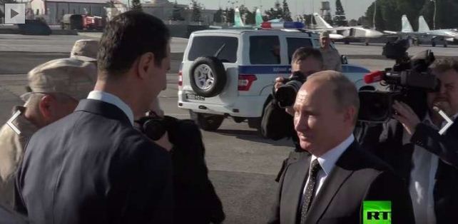 سفر چند ساعته پوتین به سوریه (+فیلم)/ دیدار با بشار اسد در پایگاه ارتش روسیه / دستور پوتین: بازگشت نیروها