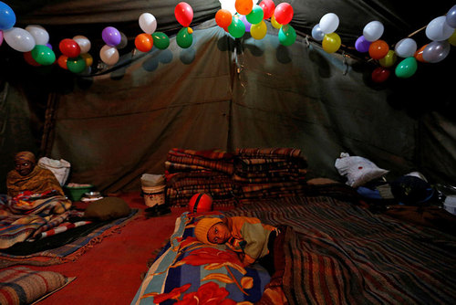 یک خانه چادری بی خانمان ها در شهر دهلی هند