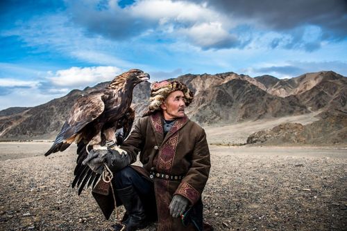 یک شکارچی مغول و عقابش