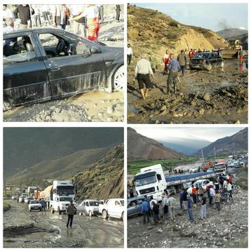 مردم و مسافران بسیاری در گل و لای پس از سیلاب در جاده آزادشهر گلستان گرفتار شدند 