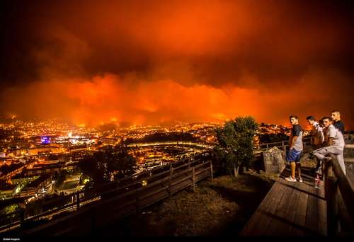 تماشای آتش سوزی جنگل های اطراف شهر براگا پرتغال