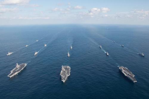 ناوهای هواپیمابر آمریکا در رزمایش مشترک دریایی با نیروی دریایی کره جنوبی در آب های اقیانوس آرام