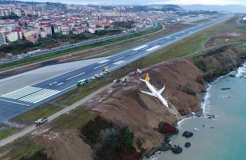 توقف معجزه آسای یک هواپیمای مسافربری در فرودگاه شهر ترابزون ترکیه