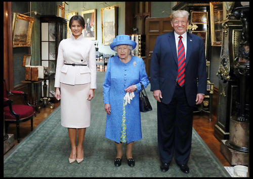 دیدار ترامپ و همسرش با ملکه بریتانیا در قلعه وینسور در حومه لندن