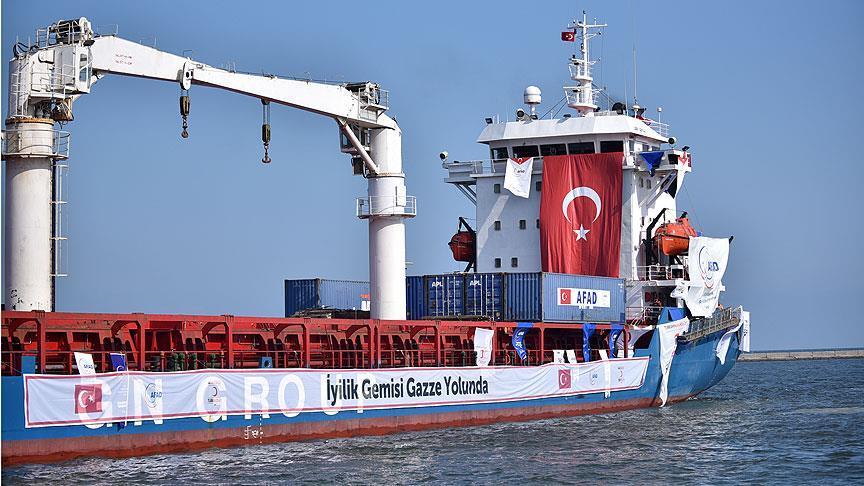 پهلوگیری کشتی حامل کمک های ترکیه به غزه در بندر اسراییل (+عکس)