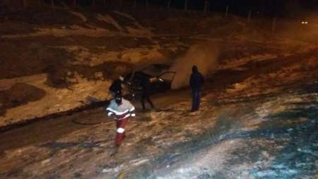 سانحه رانندگی در شهرستان نیر؛ راننده پژو در آتش سوخت
