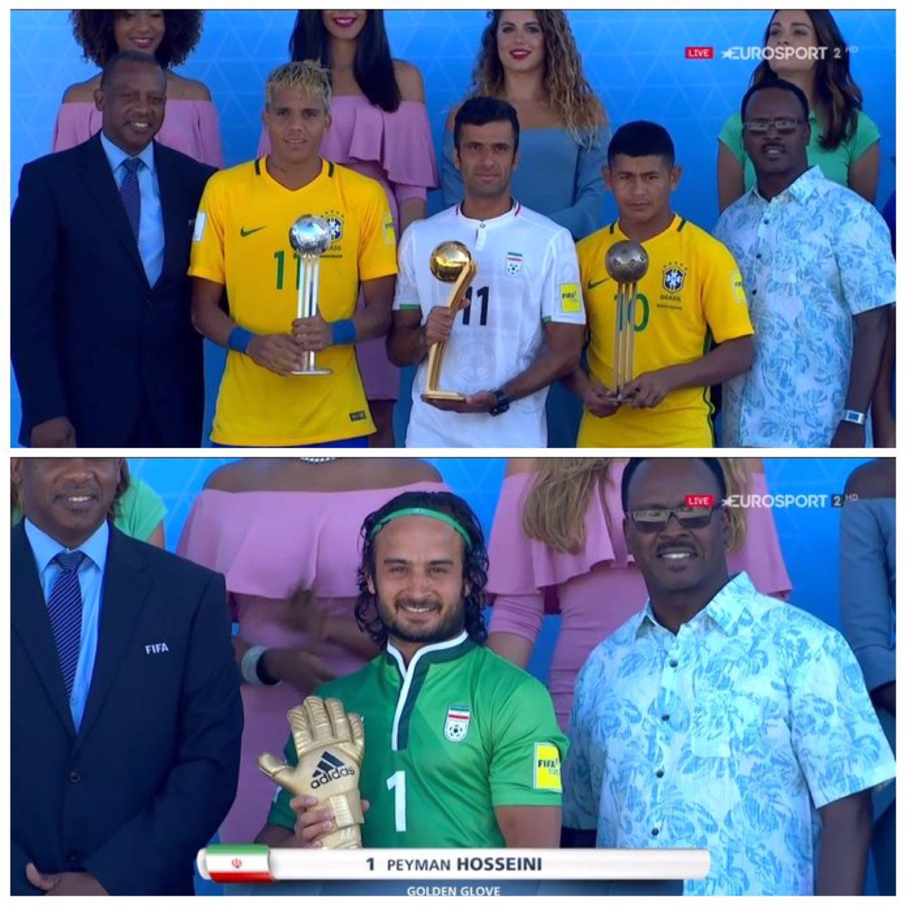 احمدزاده توپ طلا برد، حسینی ، دستکش طلا/ ایران جوایزجام جهانی ساحلی را درو کرد(+عکس)