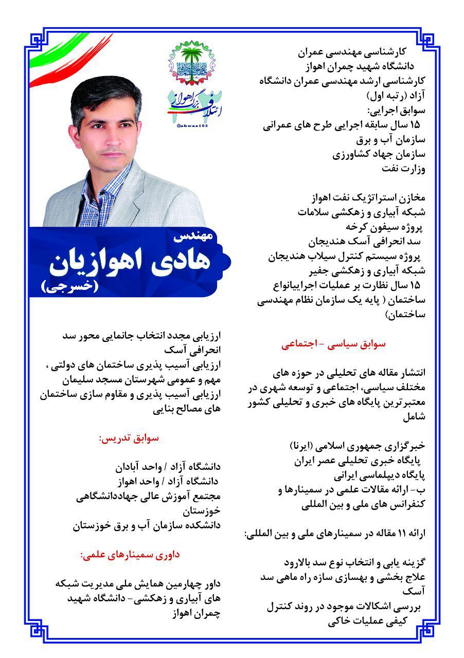 هادی اهوازیان کاندیدای انتخابات شورای شهر اهواز (اطلاع رسانی تبلیغی)