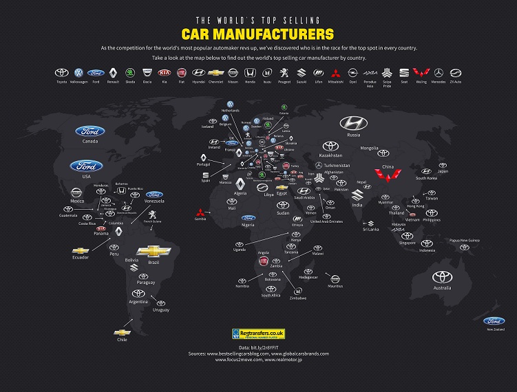 محبوب‌ترین خودروسازی‌‌های جهان در کشورهای مختلف کدامند؟ (اینفوگراف)