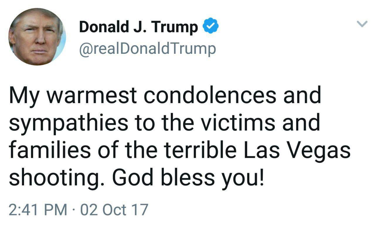 واکنش توئیتری ترامپ به تیراندازی در لاس‌وگاس: خدا صبرتان دهد