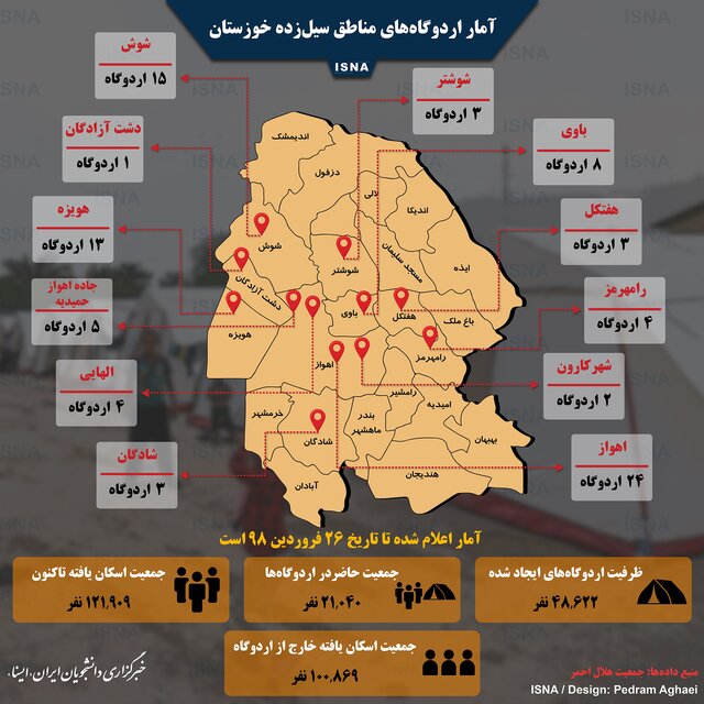 آمار اردوگاه&zwnj;های مناطق سیل&zwnj;زده خوزستان (اینفوگرافی)