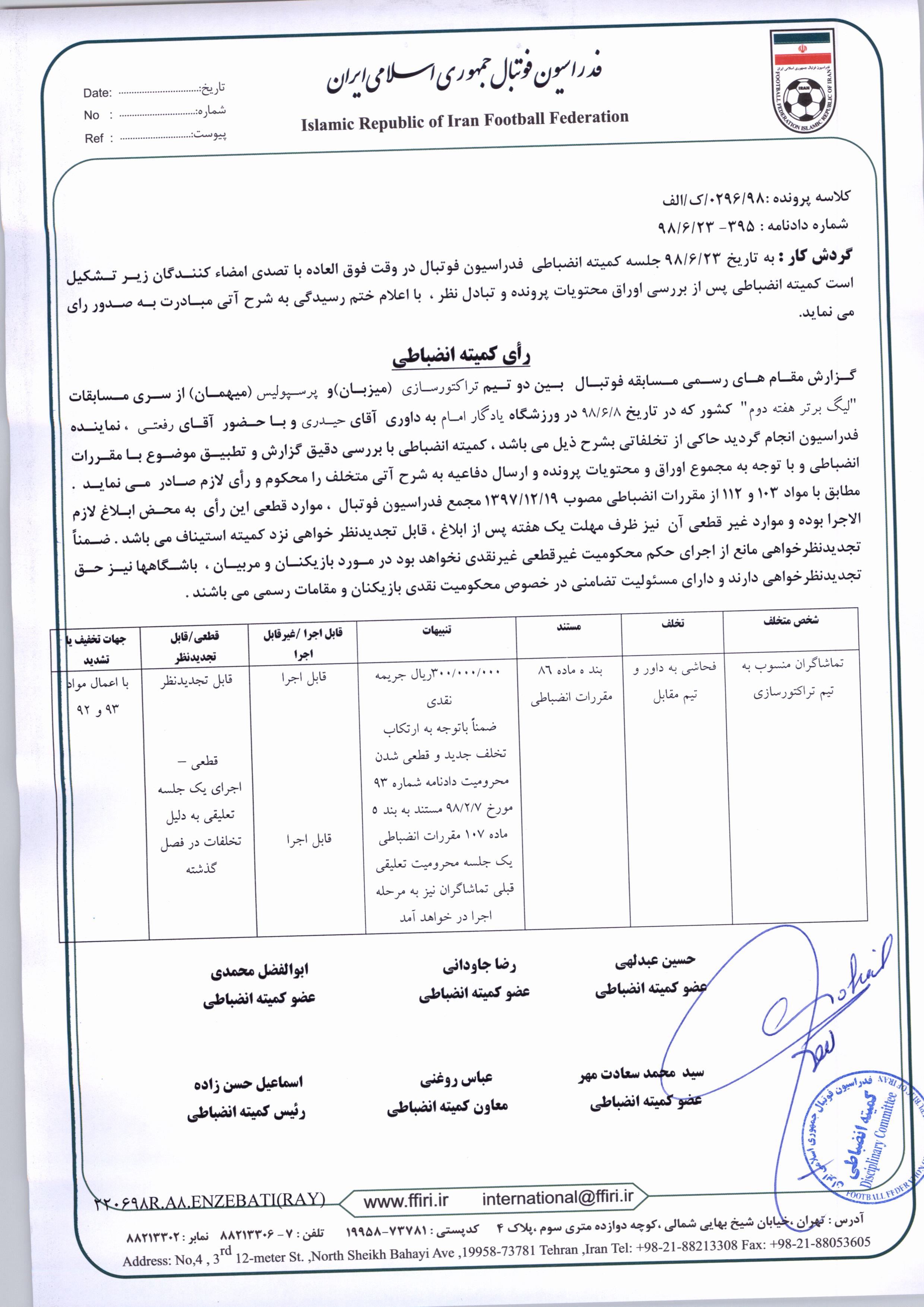 محرومیت هواداران تراکتور (+عکس)