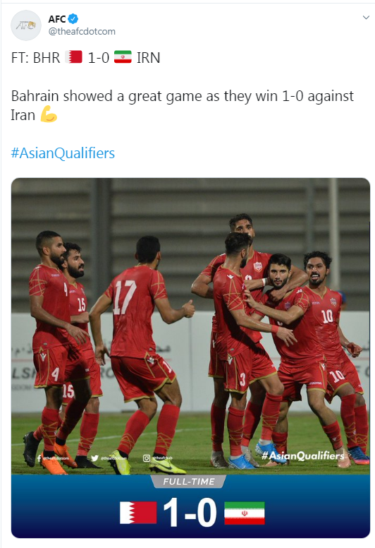 تمجید AFC از بازی بحرین برابر ایران (+عکس)