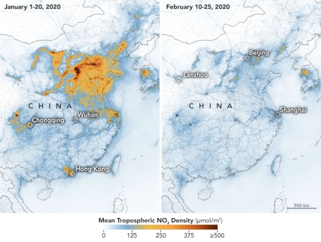 کاهش آلودگی چین در شیوع کرونا