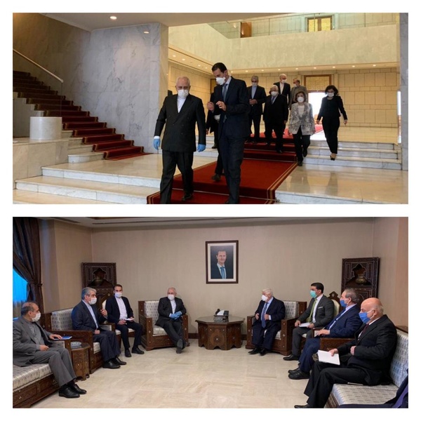 دیدار ظریف با بشار اسد و ولید معلم در دمشق