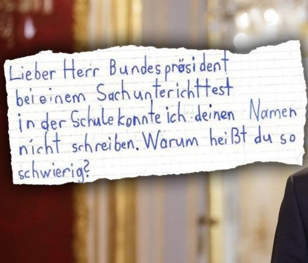 نامه دانش‌آموز اتریشی به رئیس‌جمهوری این کشور: چرا اسمت اینقدر دشوار است؟