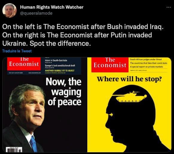 رفتار دوگانه مجله اکونومیست در قبال جنگ عراق و اوکراین (+عکس)