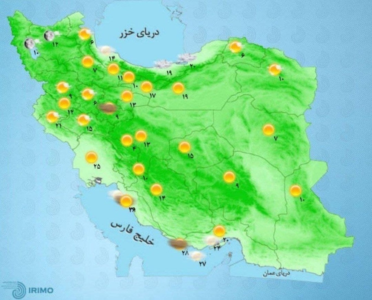 باران در شمال و گردوخاک در شرق کشور/ اهواز و اردبیل؛ گرمترین و سردترین استان‌ها