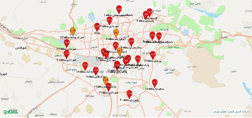 ۲۴ ایستگاه سنجش هوای تهران در «وضعیت قرمز!»