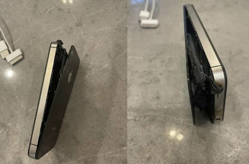 نتیجه آتش گرفتن ناگهانی آیفون هنگام شارژ شدن / عکس