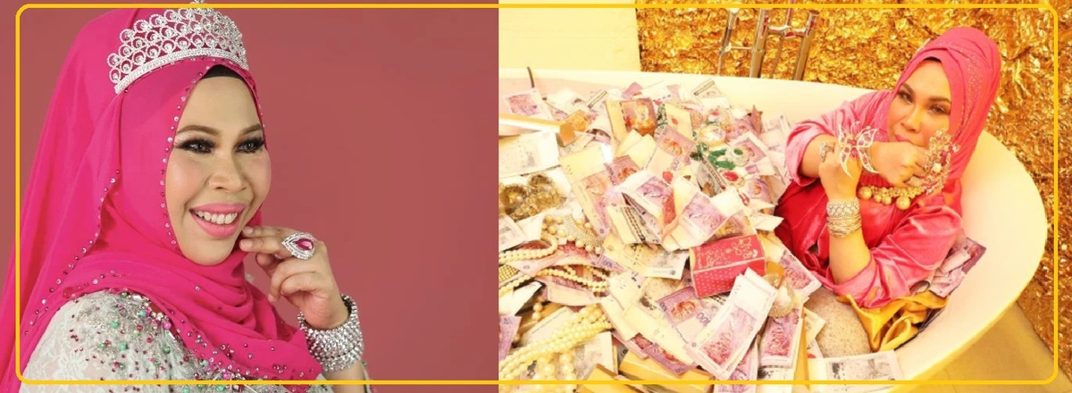 مالزی؛ عکس جنجالی زن ثروتمند داخل وان پول و جواهرات ! / این زن فخر فروش کیست ؟