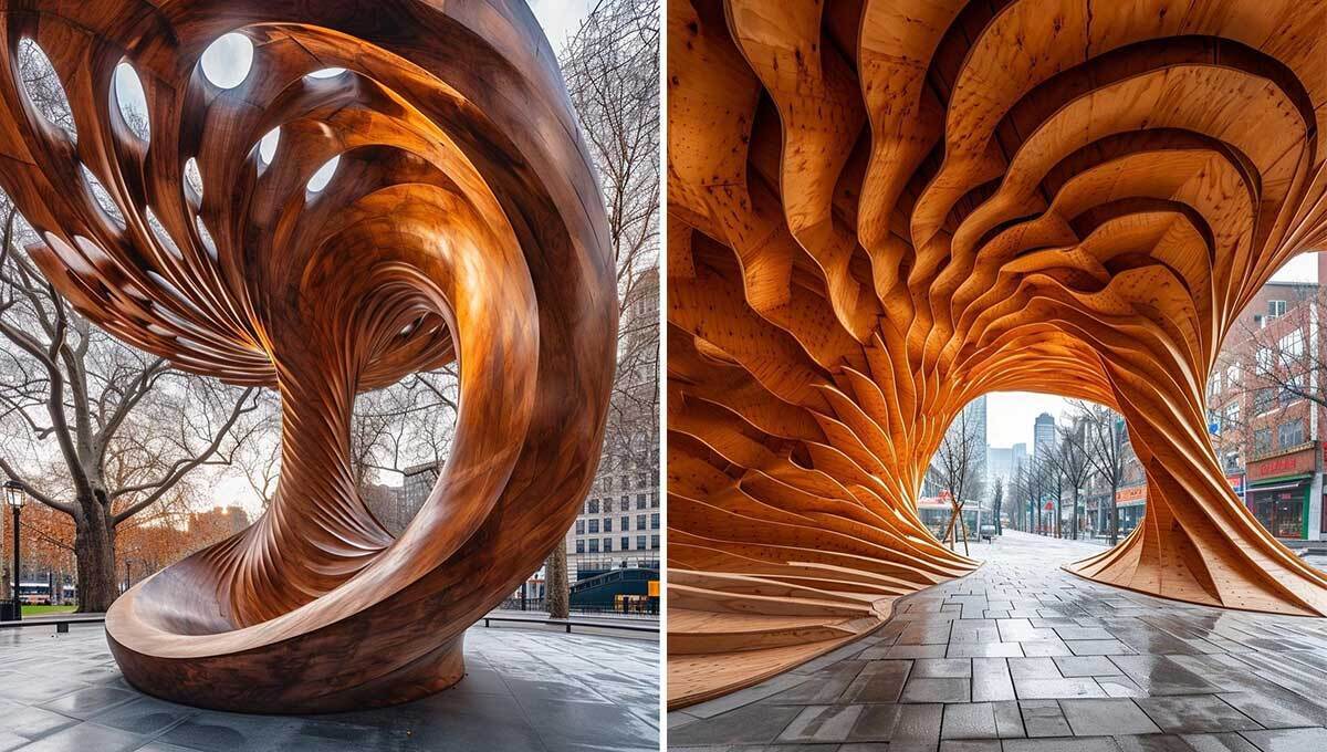 سازه های خارق العاده چوبی برای زیباسازی فضای شهر توسط هوش مصنوعی (عکس)