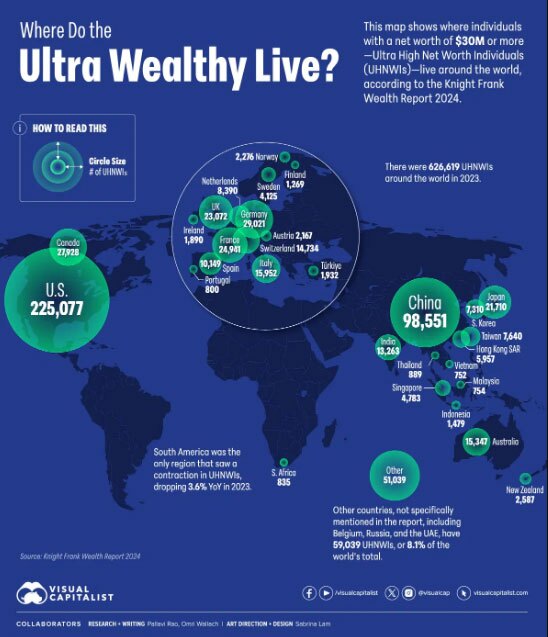 پولدارهای دنیا کجا زندگی می کنند؟ (+ جدول و نقشه)