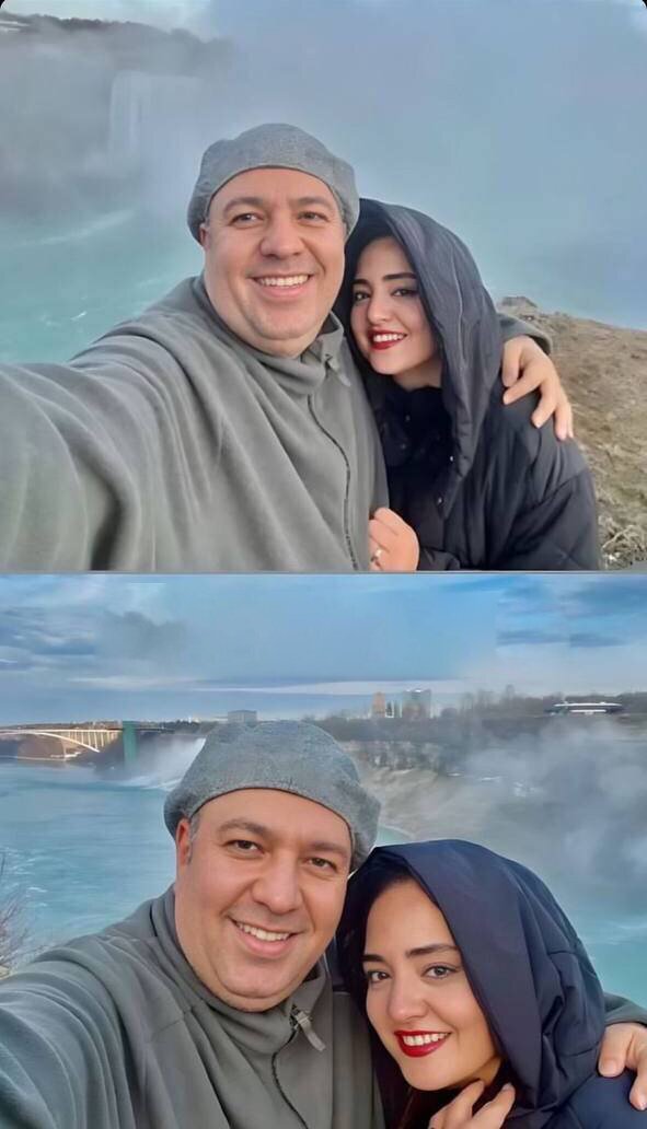 نرگس محمدی بازیگر سریال ستایش و همسرش در کنار آبشار نیاگارا (عکس)