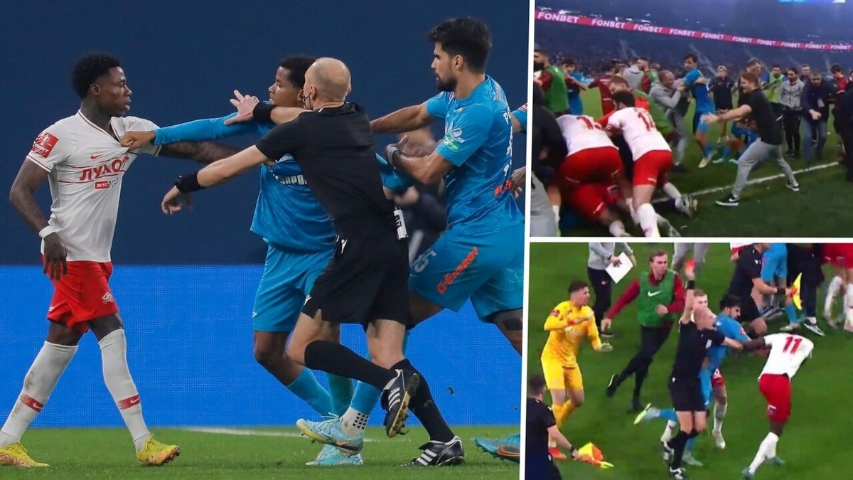 دعوای وحشیانه وسط زمین فوتبال در روسیه؛ نمایش شش کارت قرمز پس از نزاع خشونت‌آمیز (فیلم)