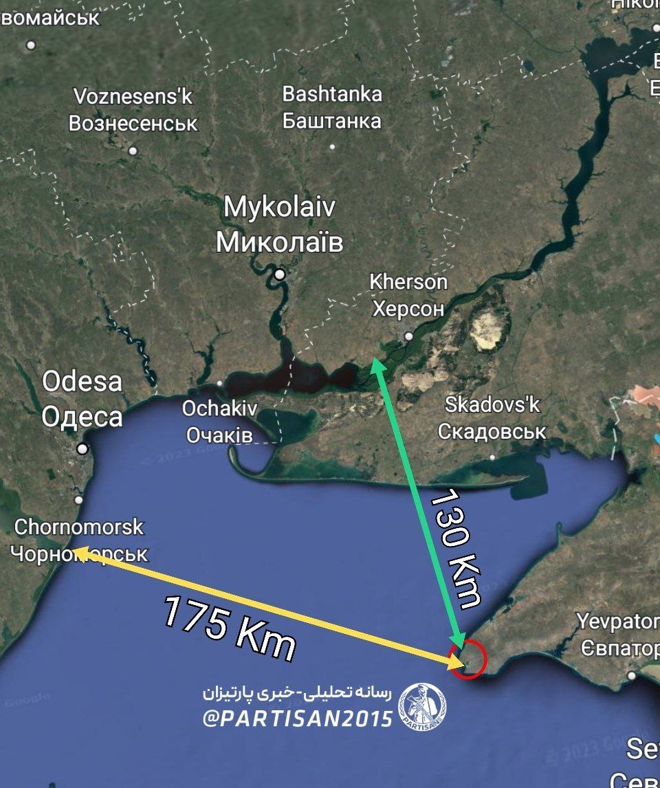 نقشه فاصله پهپاد شناسایی اوکراین نسبت به هدف