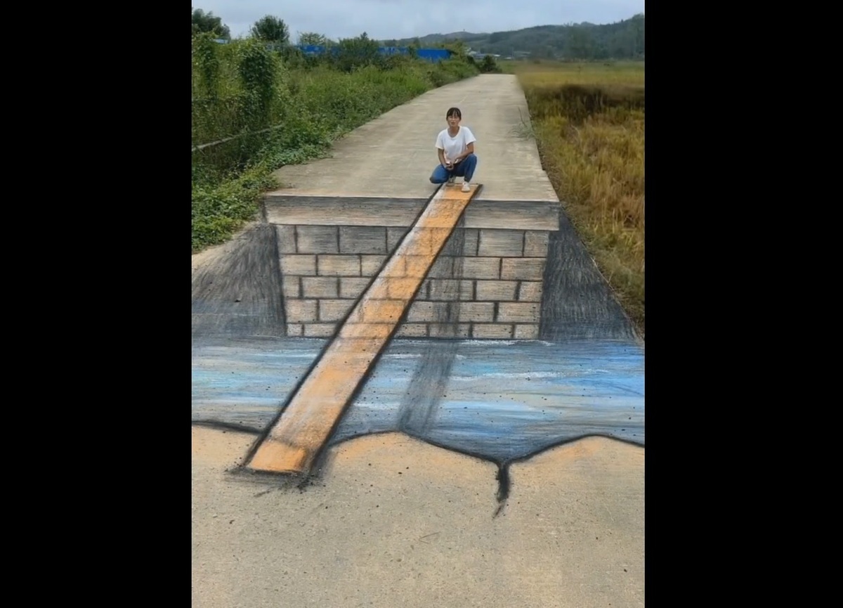 نقاشی سه بعدی کف جاده که حتی حیوانات هم به اشتباه می اندازد (فیلم)