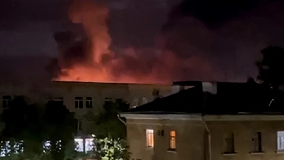 آتش سوزی حمله پهپادی اوکراین به روسیه